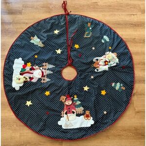 Vintage Style Blue Starry Night Christmas Tree Skirt 48" Santa Snowman Angel